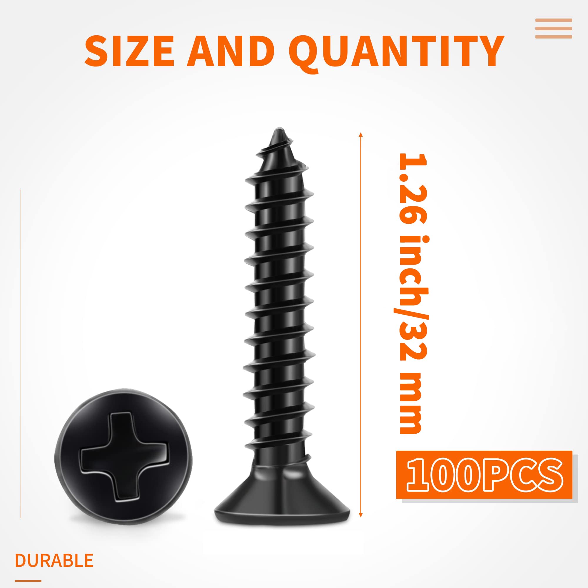 100 PCS M4.8 X 32 mm Black Oxide Coated Flat Head Phillips Wood Screws, 304 Stainless Steel Self-Tapping Fully Threaded Screw by TPOHH - Image 2