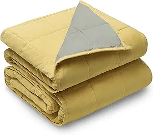 YnM Weighted Blanket —Cotton/Polyester Blend Fabric with Premium Glass Beads (Yellow/Green Reversible, 60''x80'' 20lbs), Suit for One Person(~190lb) Use on Queen/King Bed