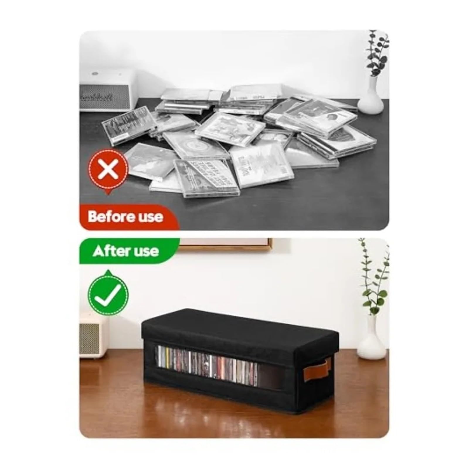 Borsa porta CD in tessuto, Scatola porta CD con custodia impilabile finestra visibile