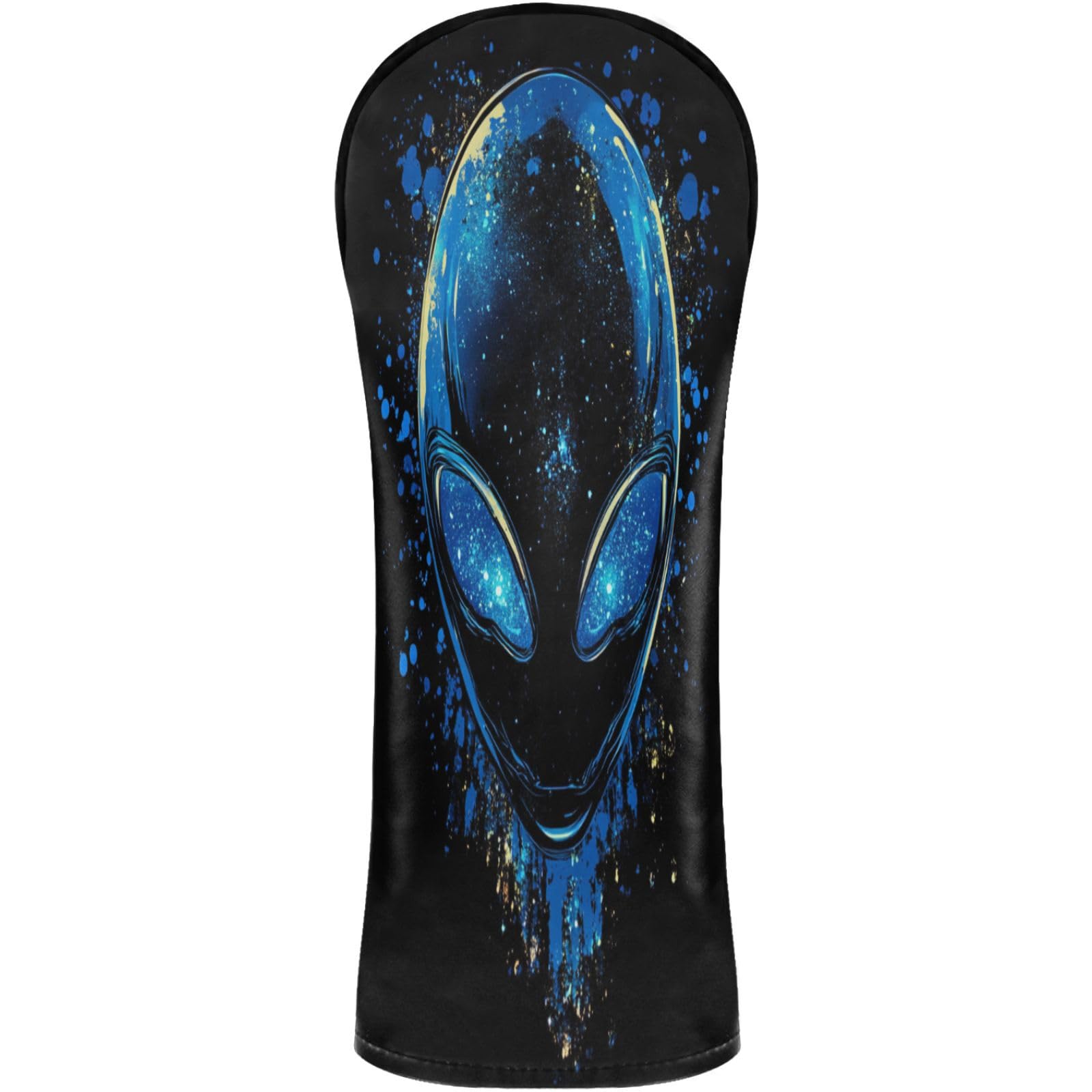Golf Club Head Cover Headcover with Interchangeable No. Tags for Woods and Driver Fairway Hybrid Glittering Alien Print Black