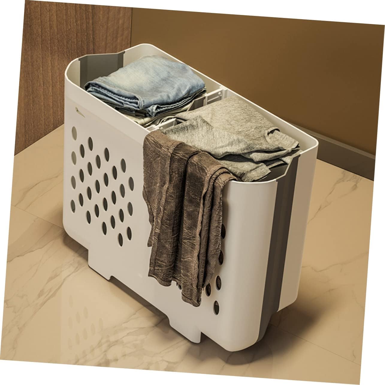Garneck Foldable Wall Mount Laundry Basket Large Double Compartment Dirty Clothes Organizer with Strong Load Capacity for Bathroom and Spaces Storage