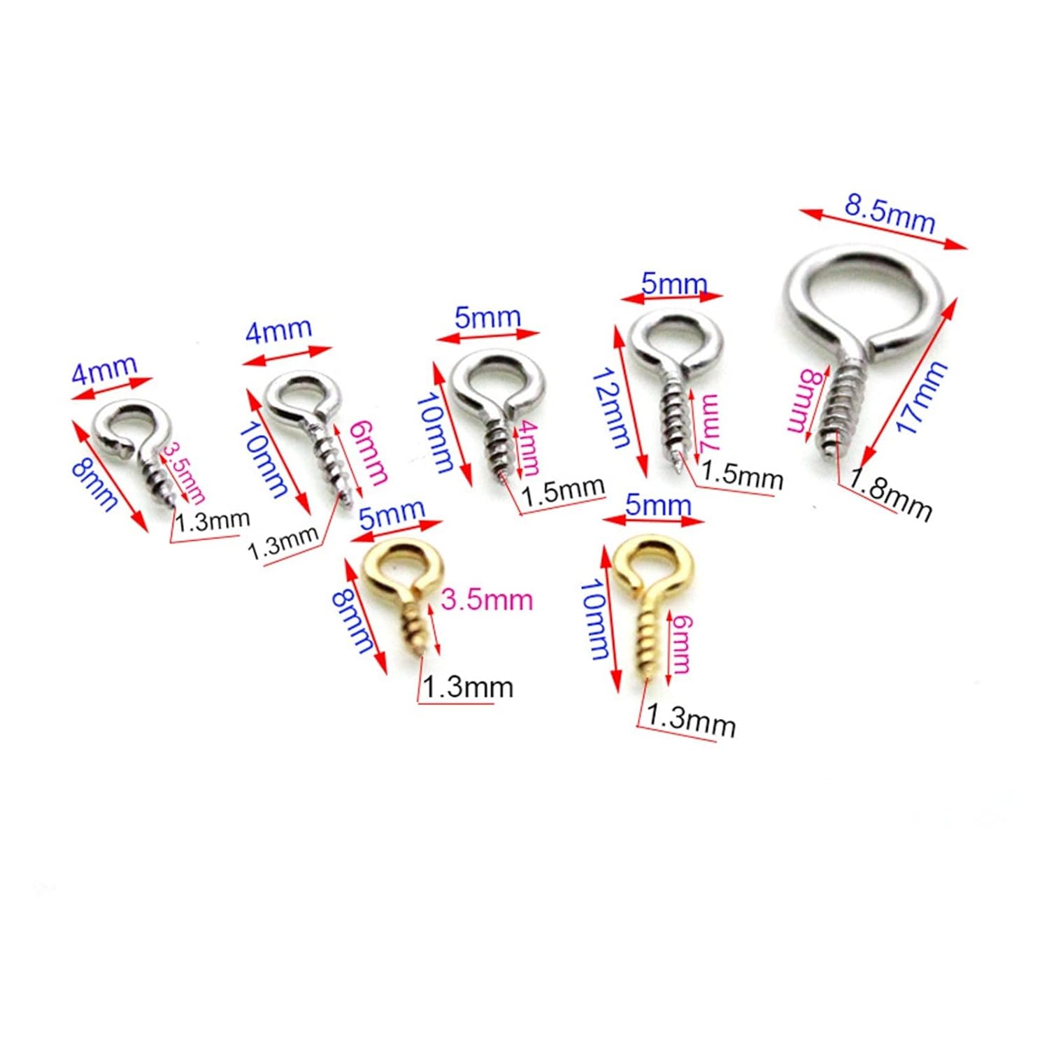 100pcs Stainless Steel Screw Eye Pins Top Drilled Beads End Caps Pendant Charms Connectors for DIY Jewelry Making (Color : Steel, Size : 1.5x5x12mm)