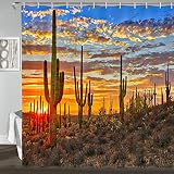 Cactus Shower Curtain, Western Nature Wild West Nature Sunset in Sonoran Desert Near Phoenix Fabric