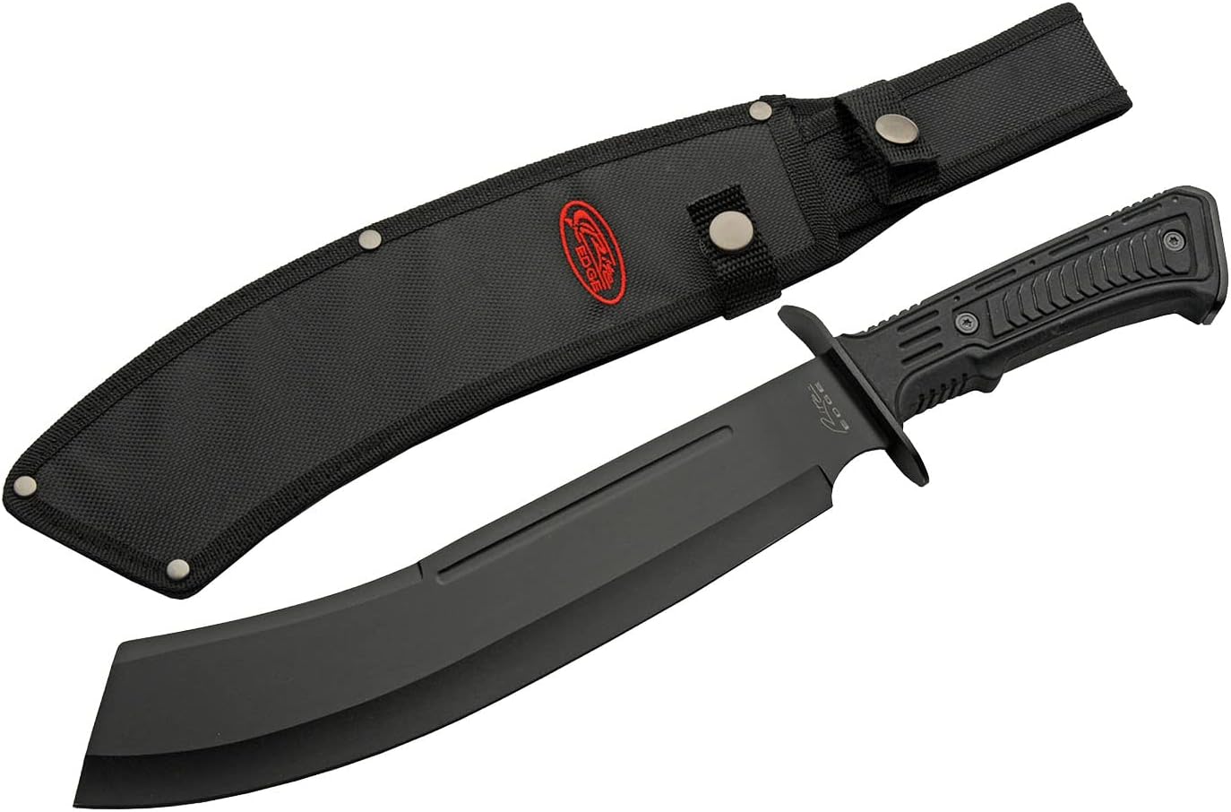 SZCO Supplies 211552-BK Rubberized Handle Full Tang Curved Blade Outdoor Bush Machete with Sheath, Black, 16" Length