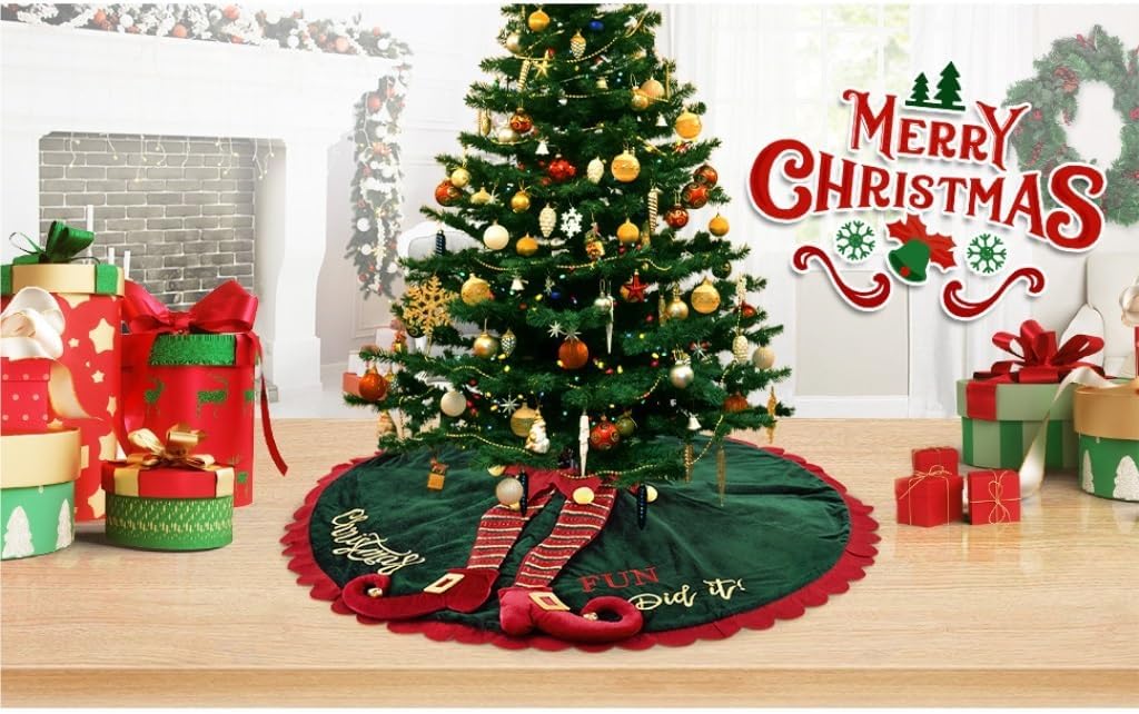 Tree Skirt Christmas Christmas Tree Skirt Decoration Christmas Tree Skirt Red and Green Elf Tree Skirt Apron Decoration Tree Skirt Christmas Skirt Tree(60cm)