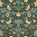 Wallercity Vintage Peel and Stick Floral Wallpaper for Walls William Morris Wallpaper for Bedroom Living Room Decor Boho Green Leaf Neutral Contact Paper for Cabinet Pantry Shelf Backdrop 17.5''x102''