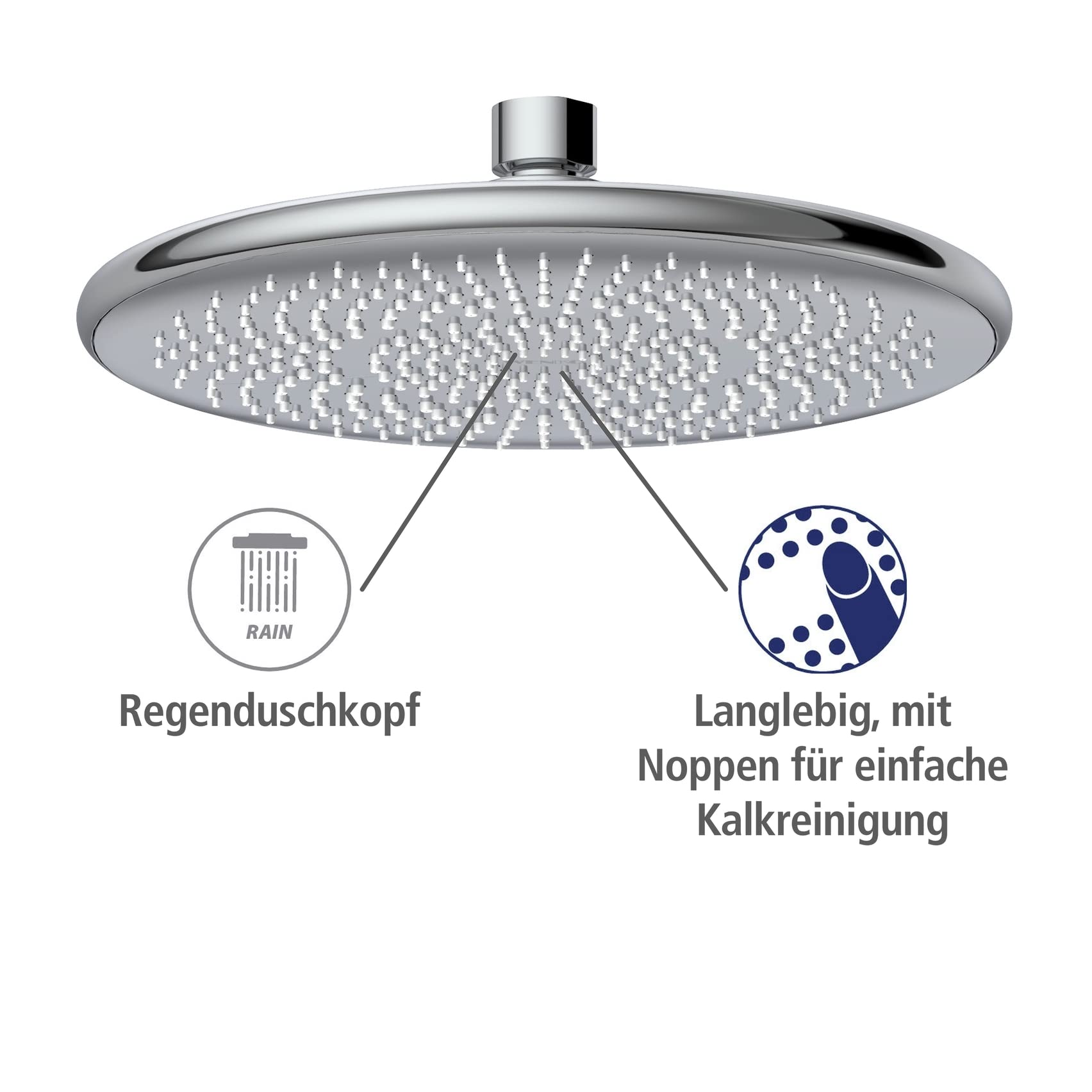 WENKO Wasserspar Regenduschkopf Watersaving, Kopfbrause mit Wasserspar-System, ABS, Chrom/Grau, rund, Ø 22,5 cm