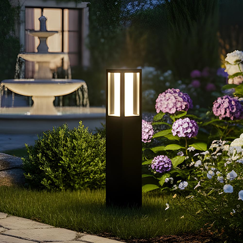 Landscape Path Light For Outdoor Pathway Lights Hard Wired Black Square Bollard Lighting IP65 Waterproof Modern Driveway Lighting 3000K LED Bollard Landscape Walkway Lamp For Lawn Patio Garden Yard