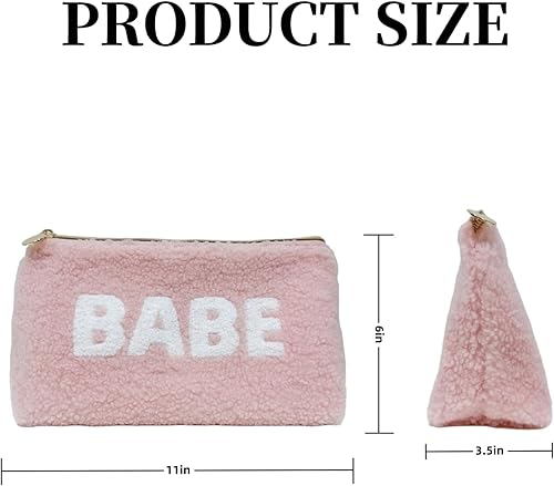 Miniatura 2 de Bolsa de maquillaje con letras de chenilla esponjosa, bolsa de maquillaje de felpa, bolsa de cosméticos de felpa, bolsa de aseo para viajes,