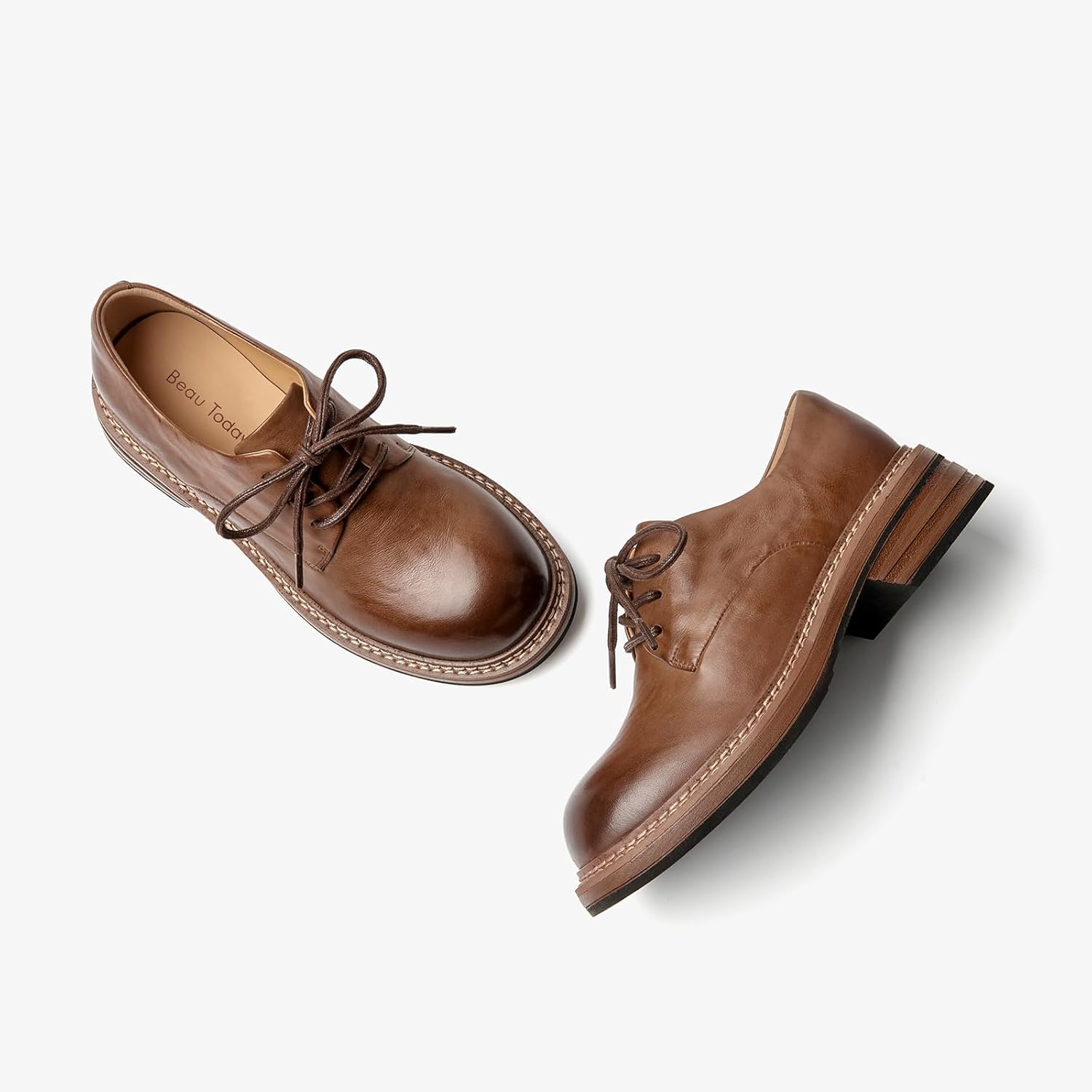 BEAU TODAY Women's Oxfords Dress Shoes, Leather Lace-Up Oxfords for Women, Comfortable Formal Cap Toe Business Casual Non Slip Office Driving Oxfords Shoes - Image 7