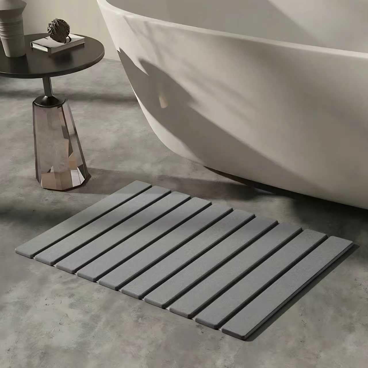 Tappetino da bagno in pietra, 60 x 40 cm, tappetino da bagno in pietra, antiscivolo, assorbe l'acqua (grigio, 60 x 40 cm)