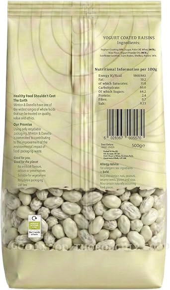 Minton & Donello Yoghurt Coated Raisins 500g Pack - Sweet Creamy Snack For Parties, Sharing & Lunchboxes. Great In Dessert & Ice Cream, Baking Ingredient for Cakes, Trail Mix, Suitable For Vegetarians