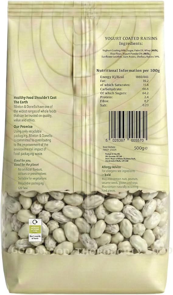 Minton & Donello Yoghurt Coated Raisins 500g Pack - Sweet Creamy Snack For Parties, Sharing & Lunchboxes. Great In Dessert & Ice Cream, Baking Ingredient for Cakes, Trail Mix, Suitable For Vegetarians