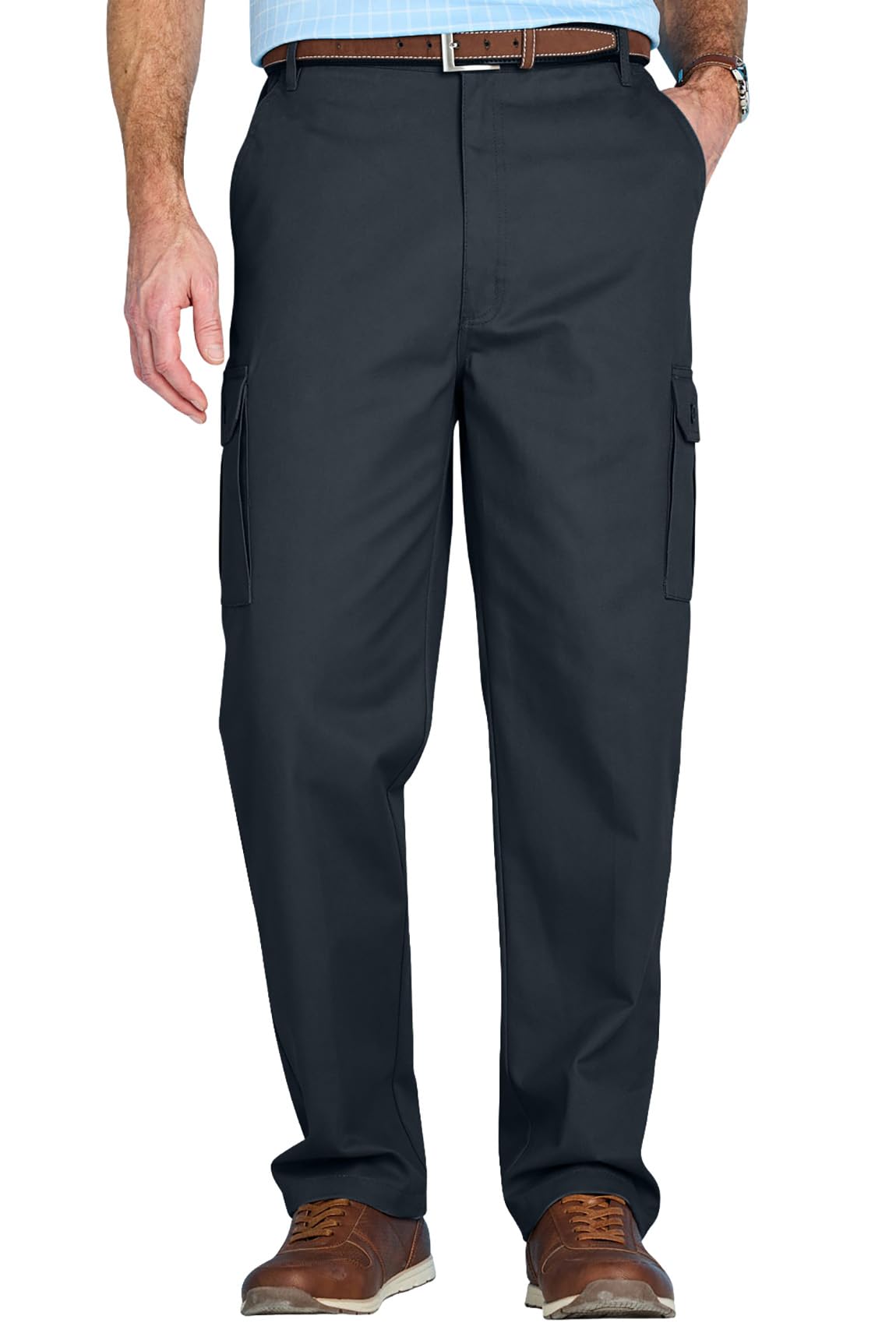 Chums Men's Cotton Cargo-Style Trousers with Side Elastic Waist, Functional and Comfortable Smart Casual Outdoor Pants Black 42W / 31L