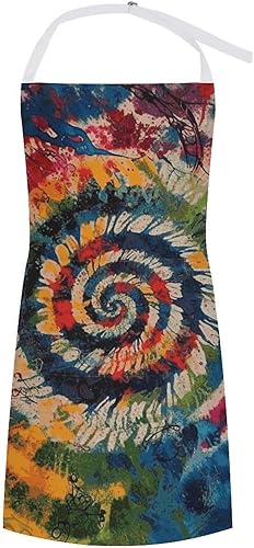 Colorful Spiral Tie Dye Aprons Waterproof Cooking Kitchen Apron Unisex Adjustable Bib Apron with Pocket Restaurant Chef Works Aprons for Waitress
