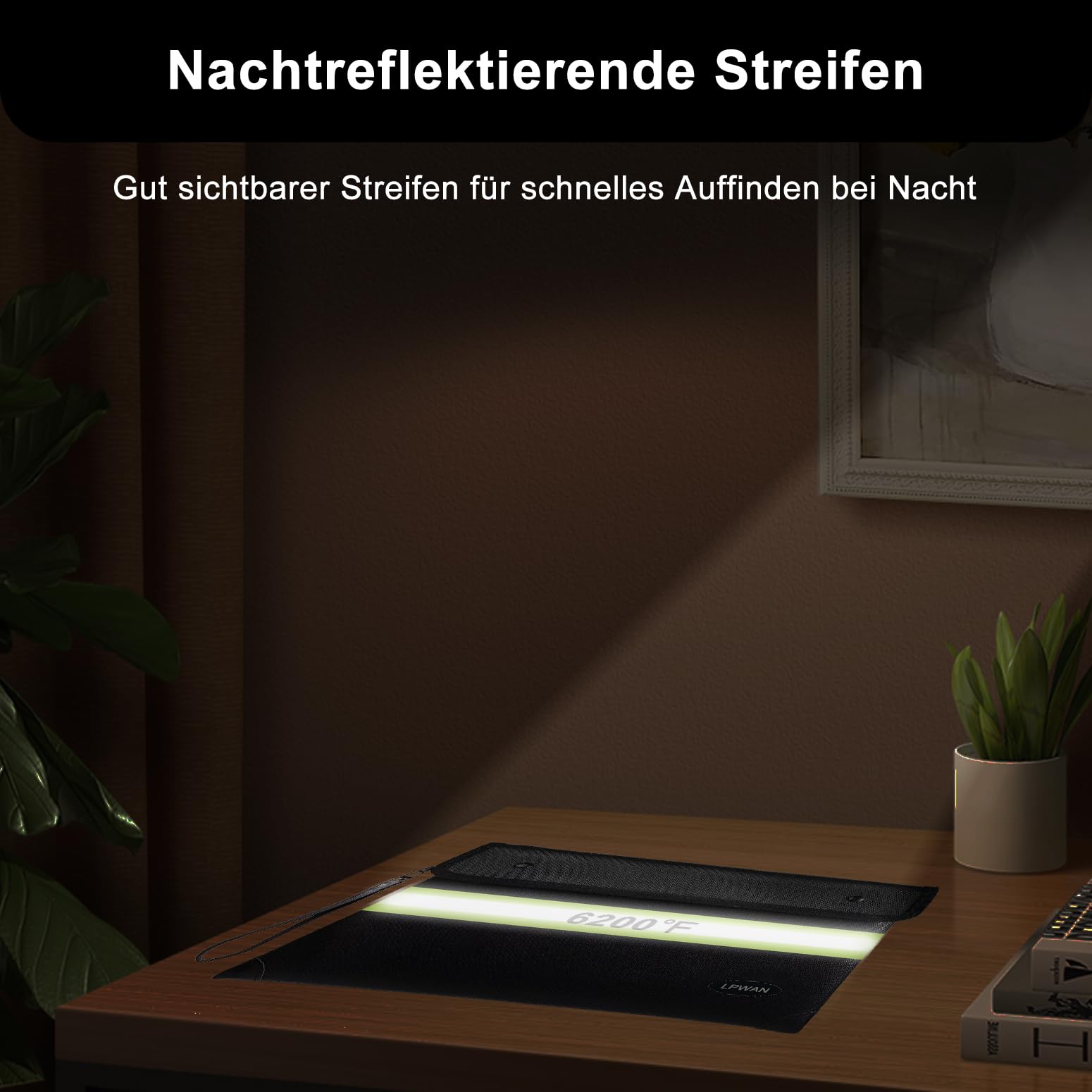 6500 °F Verbesserter Feuerfester Geldbeutel mit Wasserdichtem Reißverschluss für Bargeld,10 Schichten Wärmeisoliertes Material/Reflexstreifen,Feuerfester Beutel mit Griff für Wichtige Dokumente
