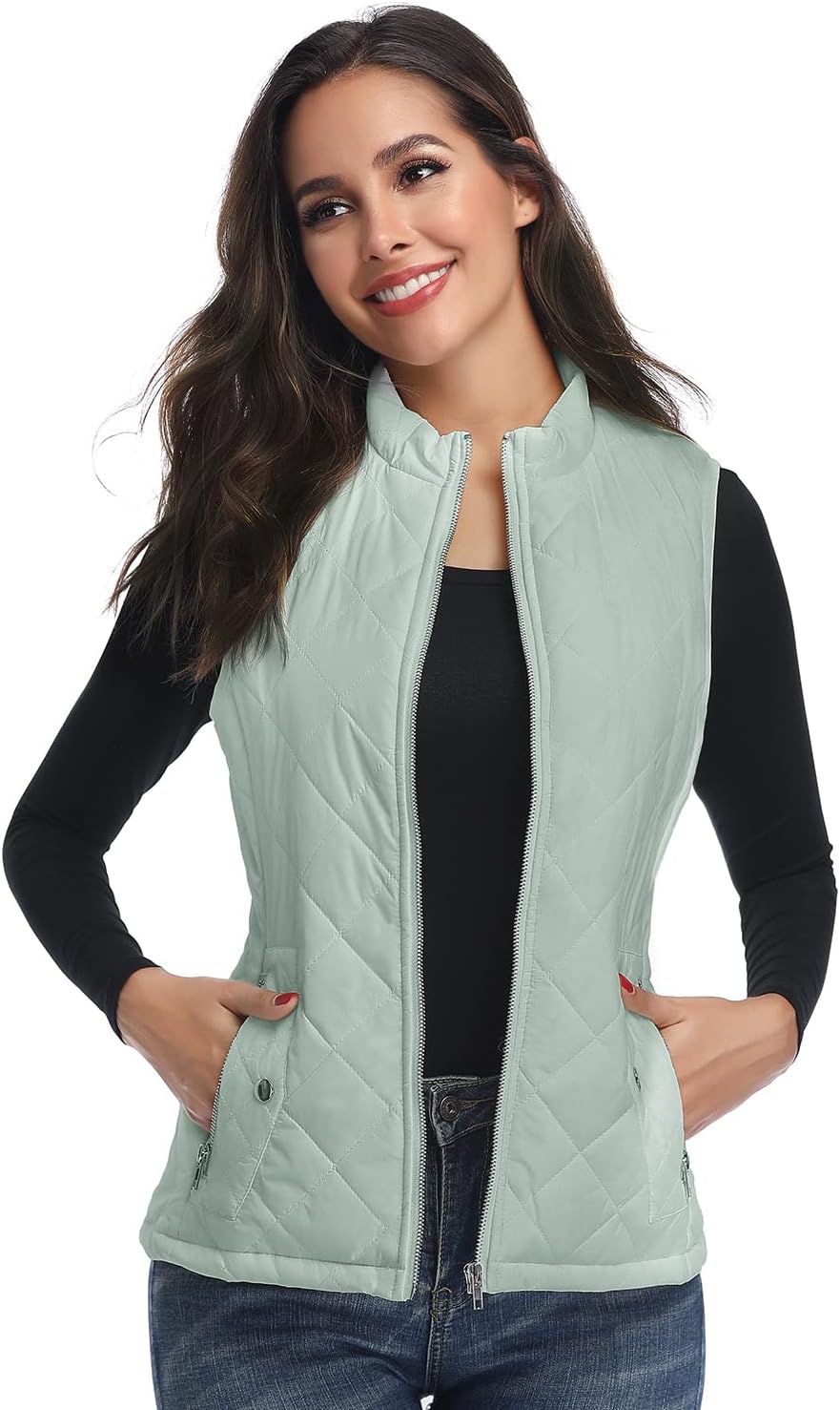 LONGKING Women's Vest, Stand Collar Lightweight Zip Quilted Vest for Women - Image 6