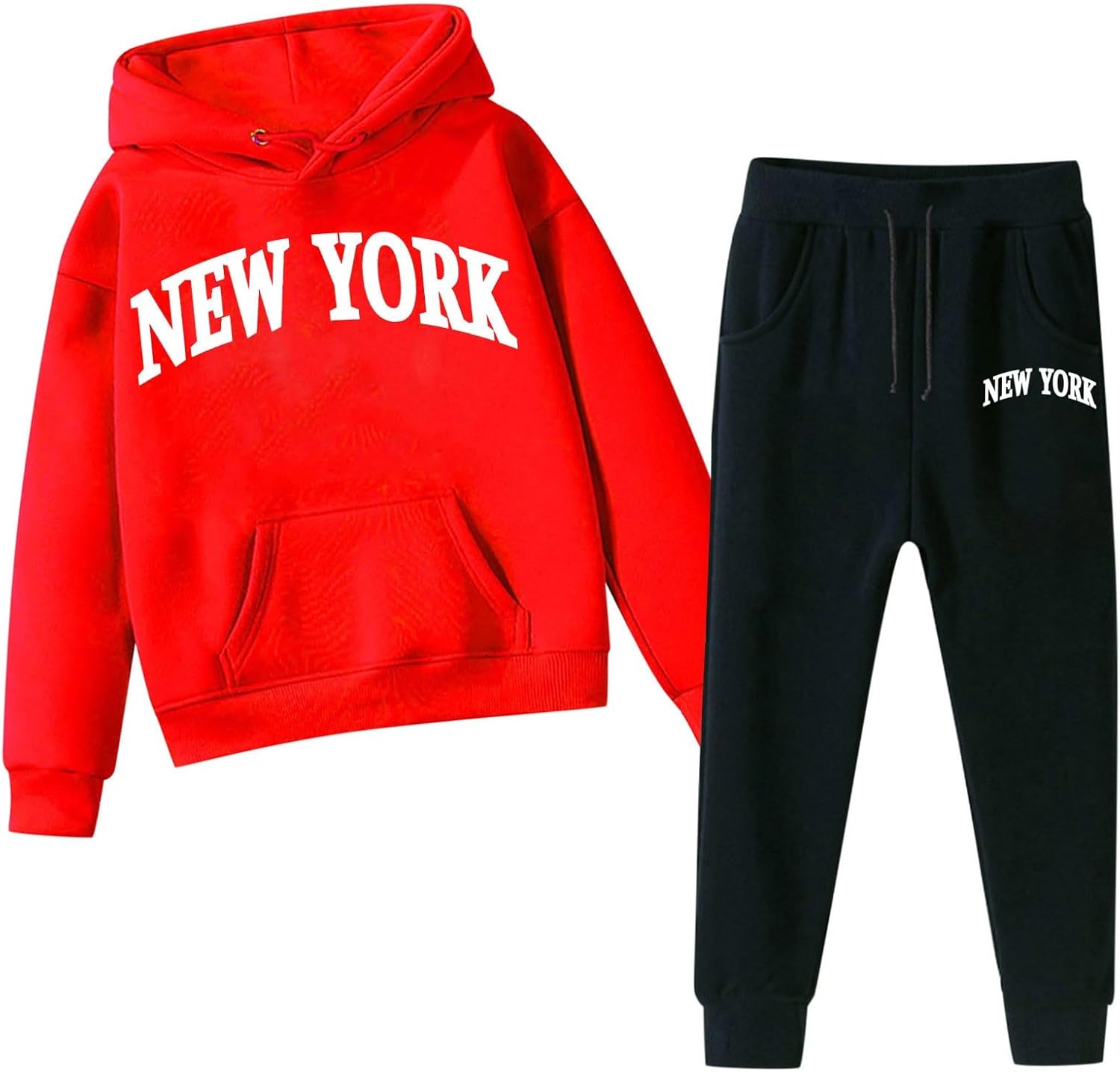 Kids Girls Hooded Sweatshirt Sweatpants Set Outfits 2 Piece Hoodie Sets Fall Children New York with Hood Sweat Suits