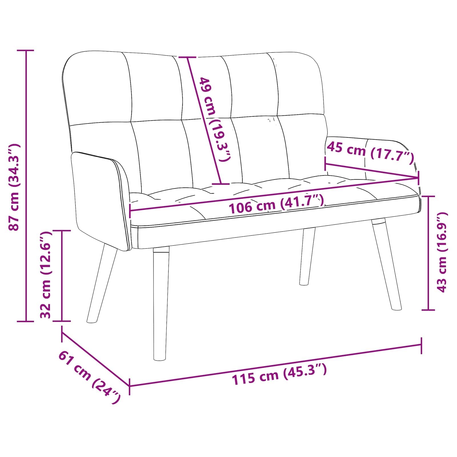 vidaXL Sofá de 2 Plazas Tuquesa 115 x 61 x 87 cm Terciopelo