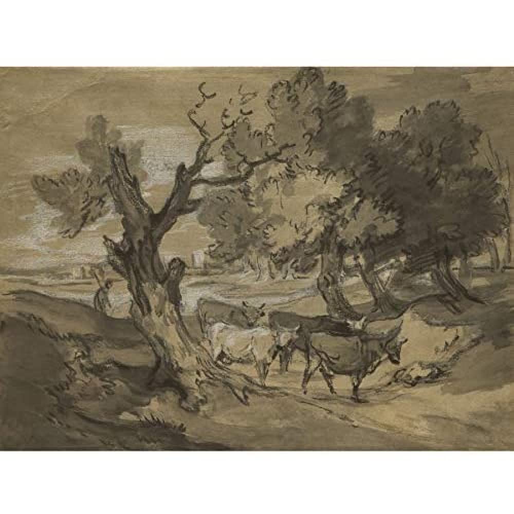 Artery8 Gainsborough Landscape With Herdsman Driving Cows Painting Art Print Canvas Premium Wall Decor Poster Mural