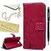 Galaxy S7 Edge Wallet Case - Mavis's Diary Fashion Floral Butterfly Embossed PU Leather Magnetic Flip Cover Card Holders & Hand Strap for Samsung Galaxy S7 Edge with Bling Dust Plug & Pen - Hot Pink