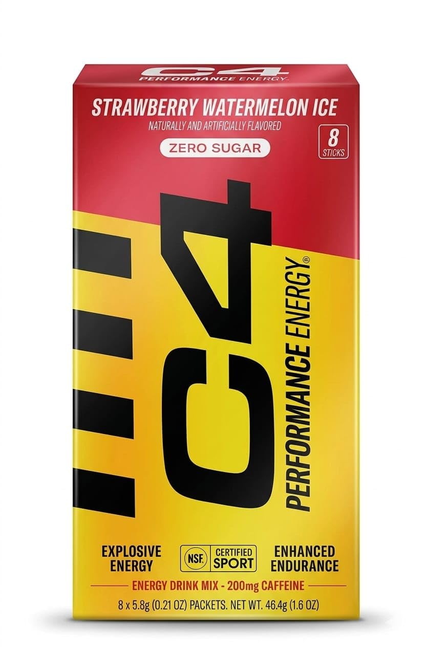 C4 Performance Energy Drink Mix, Strawberry Watermelon Ice, Zero Sugar, BY FEBORA FOODS, 8 Stick Packets, 46.4G-image-10