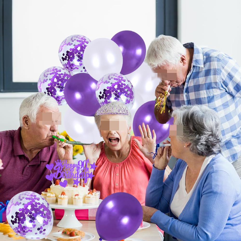 Set Decorazioni Per 18° Compleanno: Tiara Con Strass, Fascia, Palloncini Viola E Oro, Decorazioni Per Torta