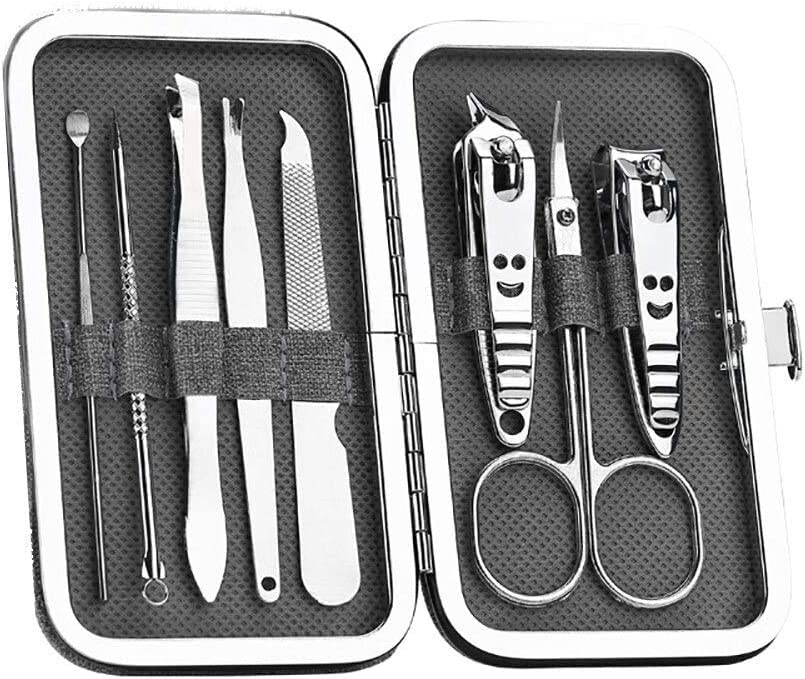 Nail Clippers, Manicure Pedicure Set,Nail clippers manicure set,Travel Mini Nail Set Nail Clippers 8Pcs Stainless Steel Nail Clippers Scissors Suit Set Kits Manicure Stainless Steel Black Portable Tra