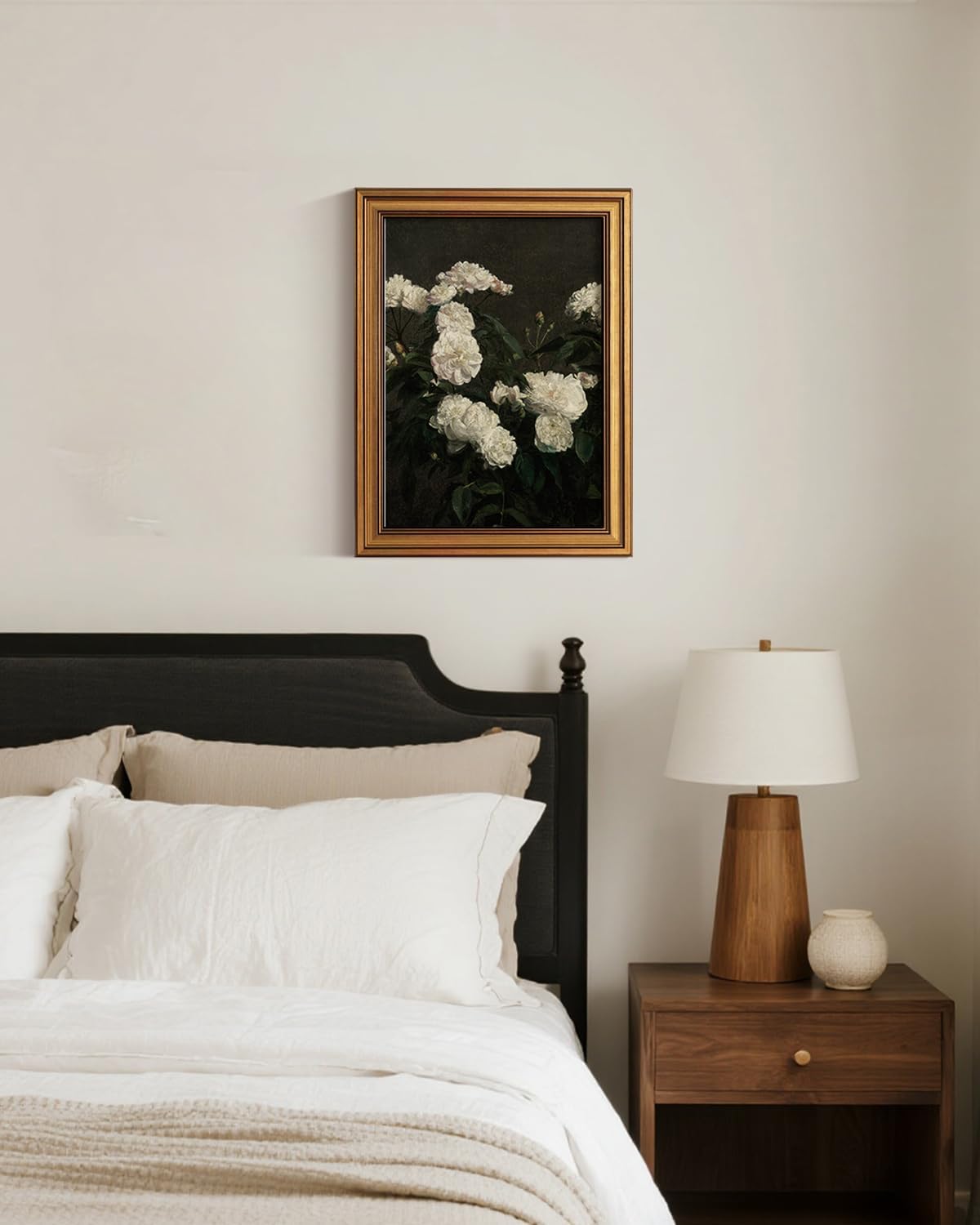 ARPEOTCY Gold Framed Canvas Wall Art, 12x16 Inch Vintage Floral Botanical Art Print, Dark Background Flower Wall Decor for Bedroom Living Room image 3