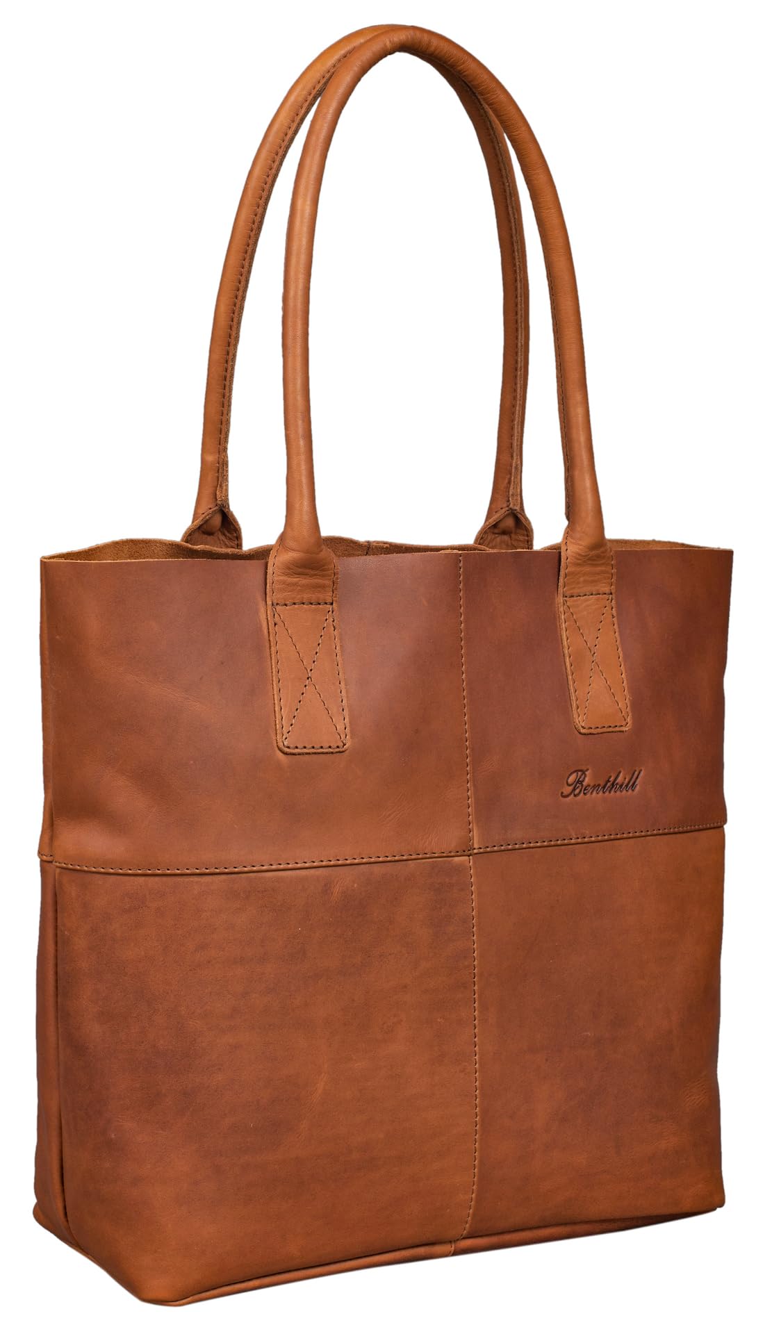 Benthill Damska torba Shopper skórzana - torebka z prawdziwej skóry bydlęcej - duża torba na ramię w stylu vintage - torba na ramię / torba na ramię - miękka torebka, brązowy, Rozmiar uniwersalny,
