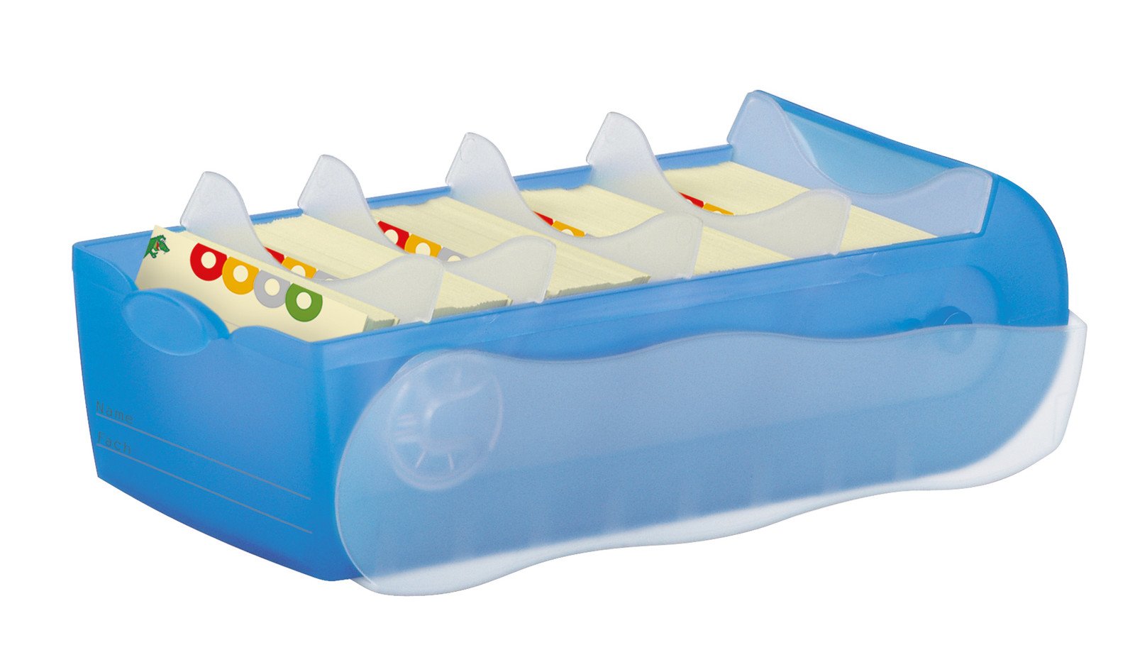 HAN 997 Karteibox CROCO DIN A7 quer mit 5 Stützplatten und 100 Karten (transluzent-blau, 3 Boxen Spar-Set)