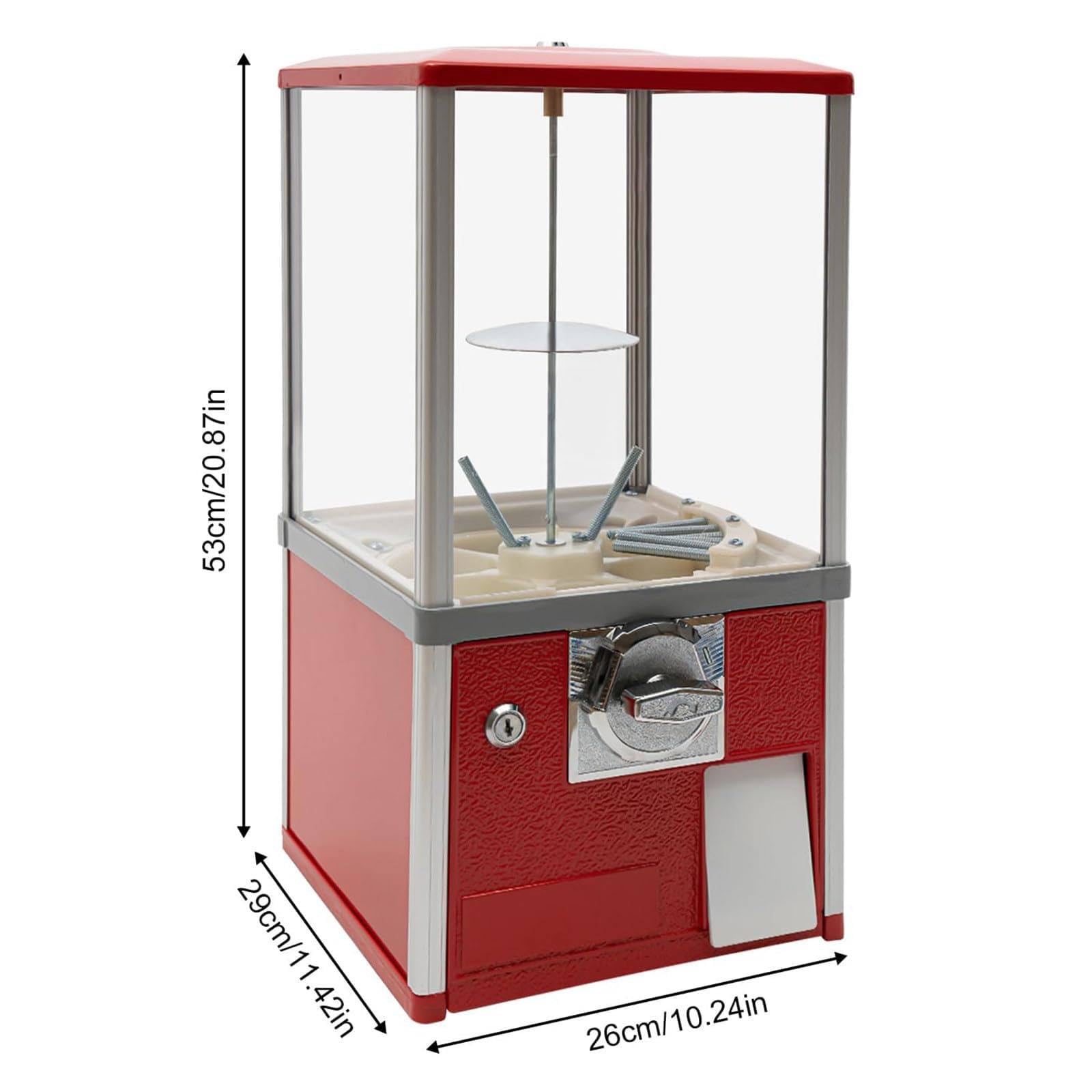 Mini máquina de chicles, máquina expendedora de Dulces, máquina de cápsulas con cerraduras para Juguetes en cápsulas con 4,5-5,5 cm de diámetro, 53x26x26cm,Red