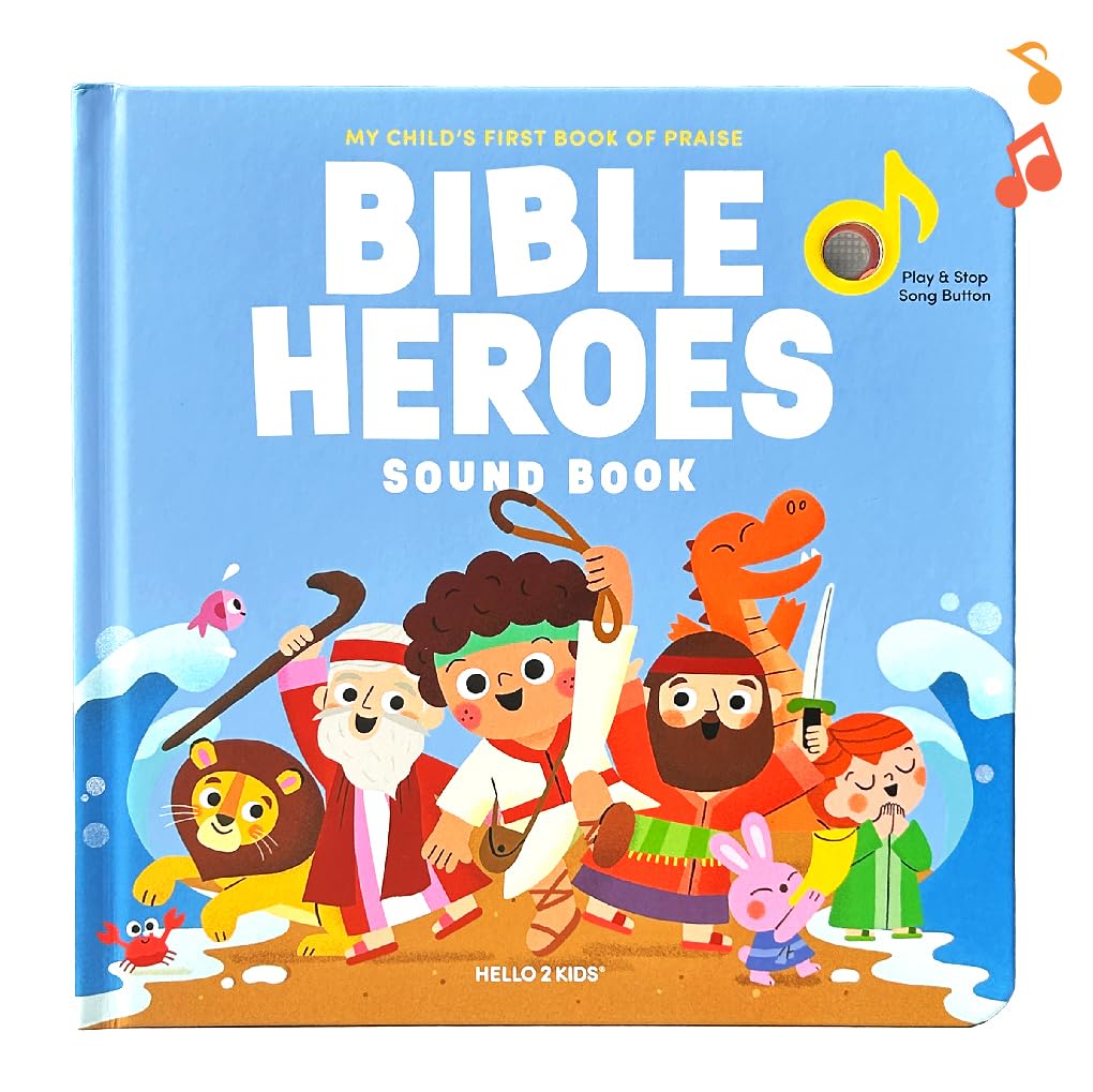 Bible Heroes Christian Sound Books for Kids - 6 Bible Songs for Toddlers – Christian Easter Gifts for Kids, Baby Books & Toys for Kids - Easter Basket Essentials, Baptism, Christening Baby Gifts
