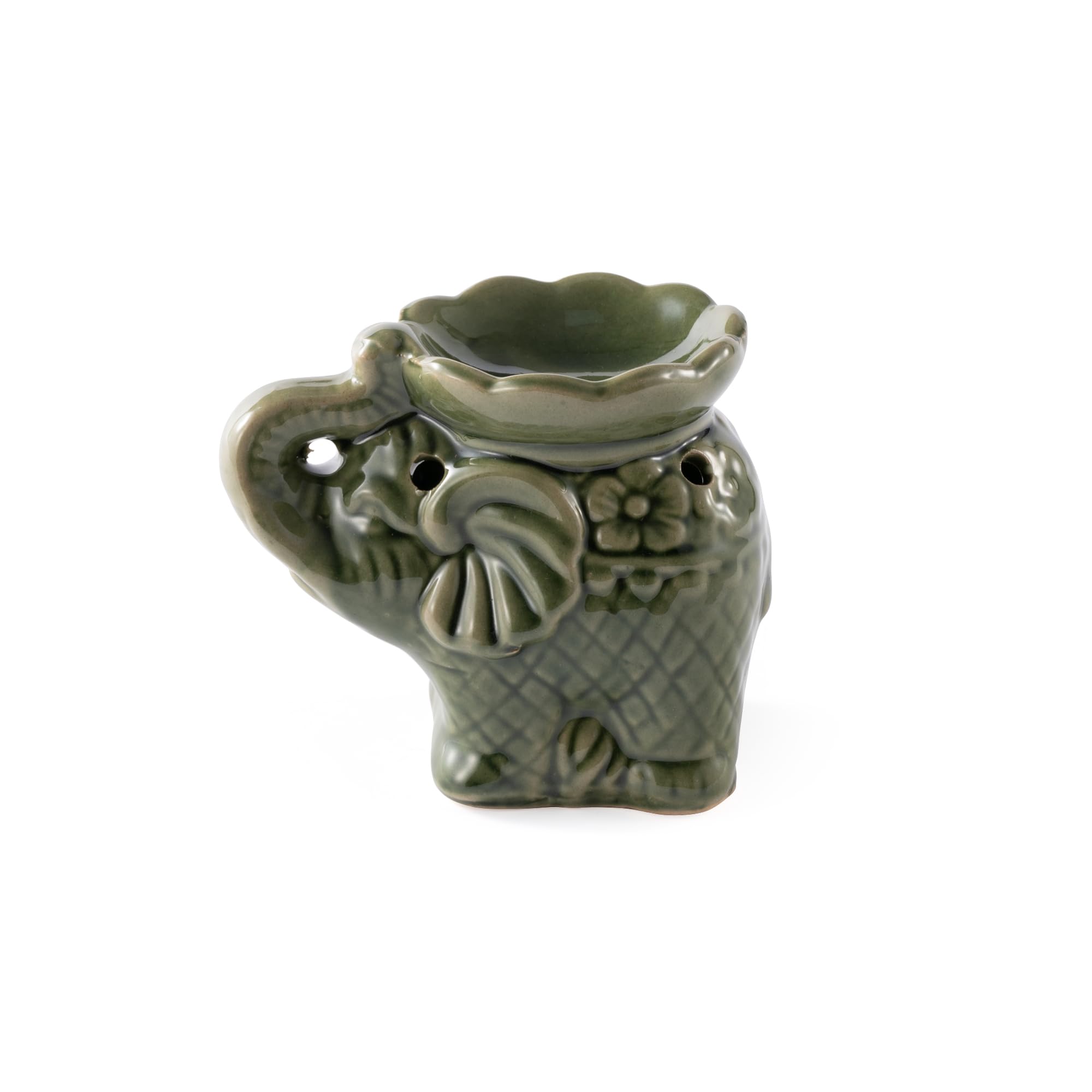 Myga Ceramic Oil Burner - Buddha or Elephant Wax Warmer for Essential Fragrance Oils and Wax Melts - Tealight Candle Holder for Aromatherapy, Relaxation & Meditation - Gift for Women & Men (Elephant)