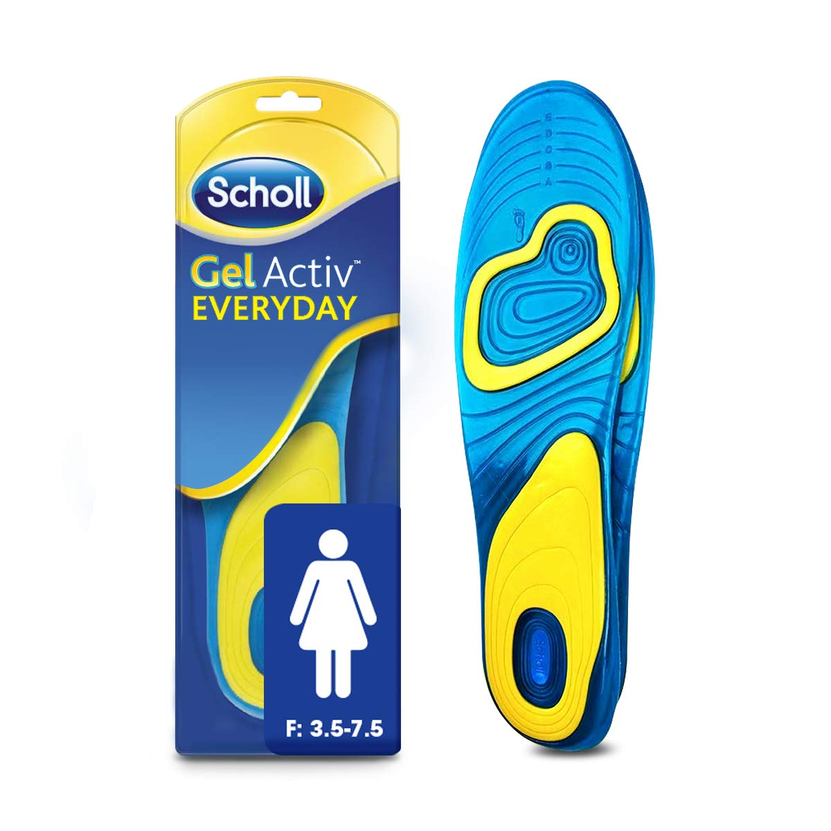 Scholl GelActiv Everyday Insoles for Women - Anti Foot Fatigue Comfort Insoles - Women's Insoles for Walking, Hiking - Trim to Fit Your Walking Boots and Shoes - UK Size 3.5-7.5, 1 Pair