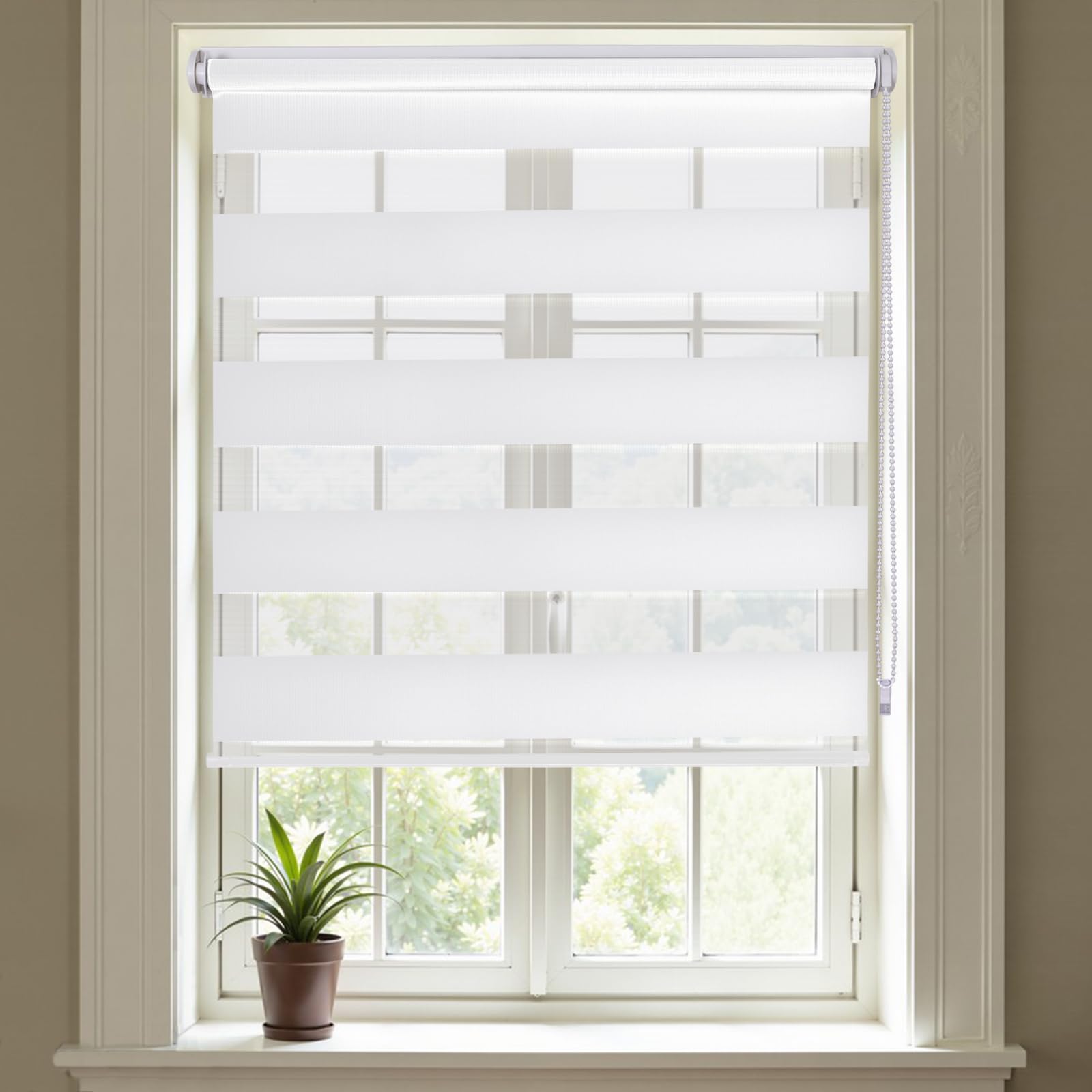 Day and Night Blinds No Drill Zebra Blinds for Windows Stick on No Drilling Easy Fit Roller Blind for Bedroom Kitchen Bathroom Door Window (1, White, 90W x 160H cm)