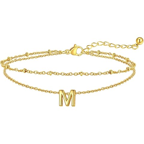 FaithHeart Initial Ankle Bracelets for Women, Waterproof 14k Gold Plated Initial Anklets Non Tarnish Stainless Steel Layered Anklet Summer Beach Foot Jewelry