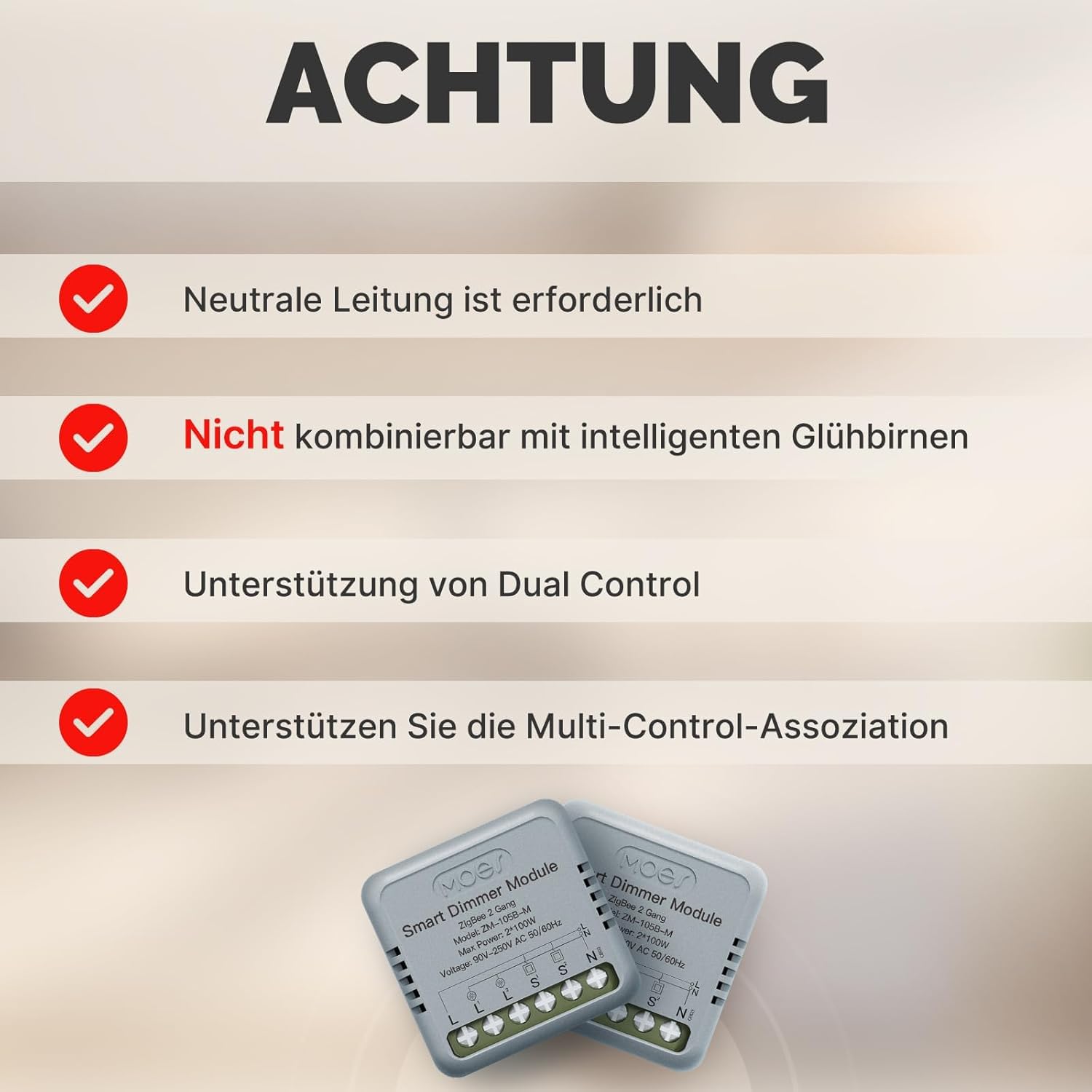 MOES ZigBee Mini Smart Alexa Dimmer Lichtschalter Relais Modul 2 Fach | erfordert MOES ZigBee Gateway,Erfordert Neutralleiter,Kompatibel mit Smart Life Tuya Amazon Alexa Google Home