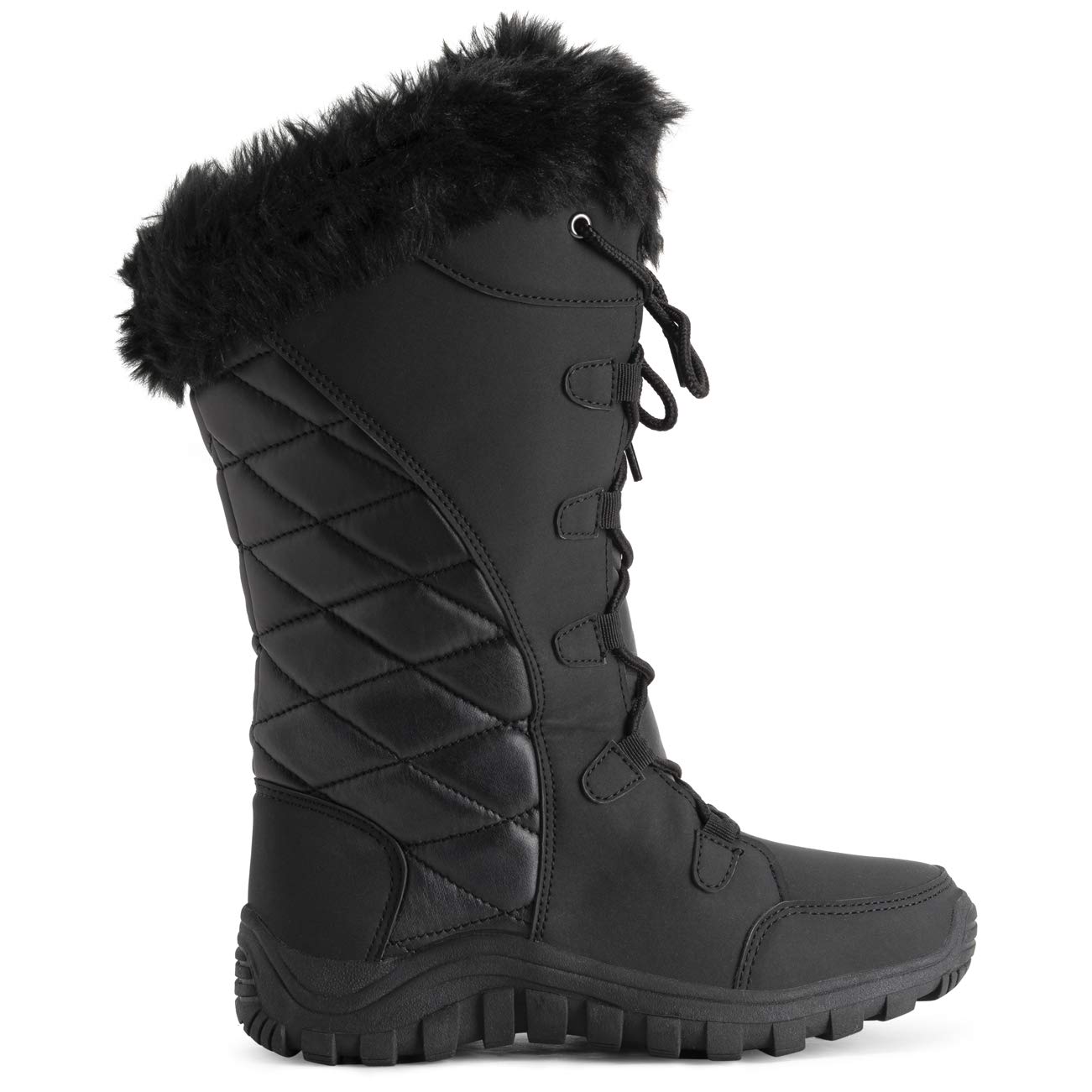 Polar Bottes Femme Matelassees avec Revers en Fausse Fourrure – Bottes Hiver Exterieures Impermeables – Semelle en Caoutchouc Durable pour la Neige et la Pluie
