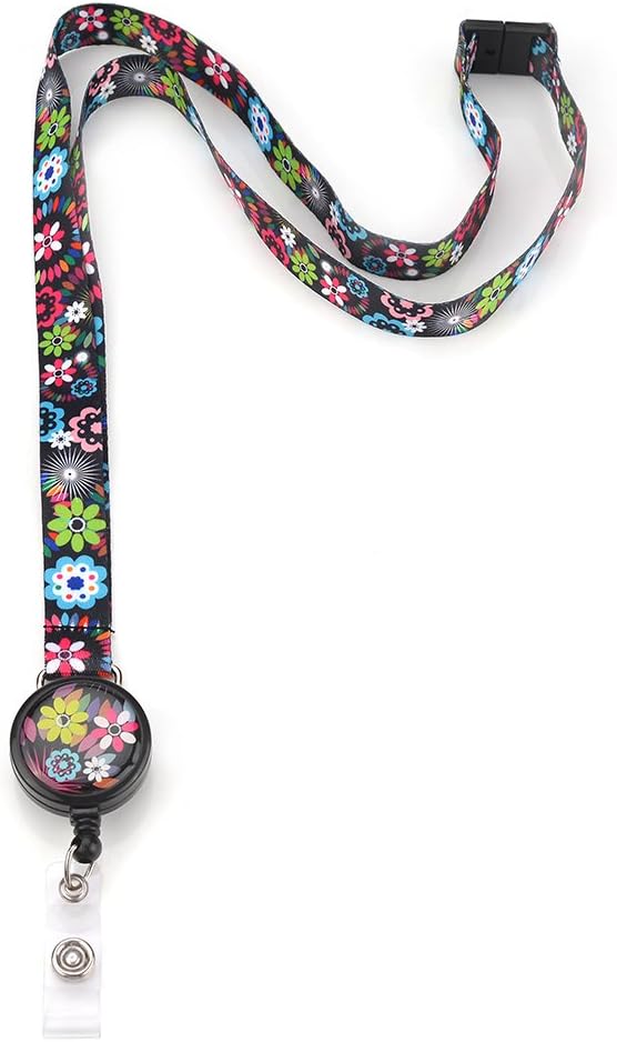 Grekywin Blooming Flowers Lanyard Keychain for Women Girls, Neck lanyards, ID Badge Holder