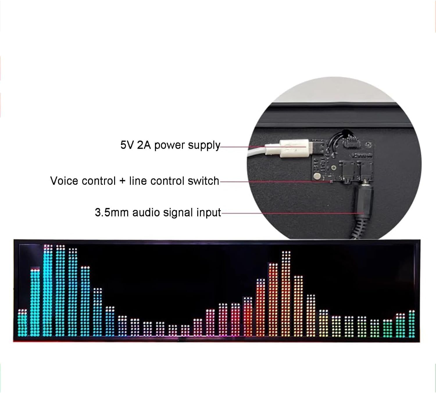 Analizador de espectro musical LED con reloj digital, control de voz y pantalla de audio RGB para coche, estudio y escritorio