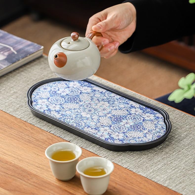 Bandeja para Servir Estilo Chino, Bandeja Rectangular de Burbujas secas, Ligera, de Lujo, para café, Joyas, Tazas de Agua, Bandeja artística para té, bandejas para Comer en el Regazo (D)