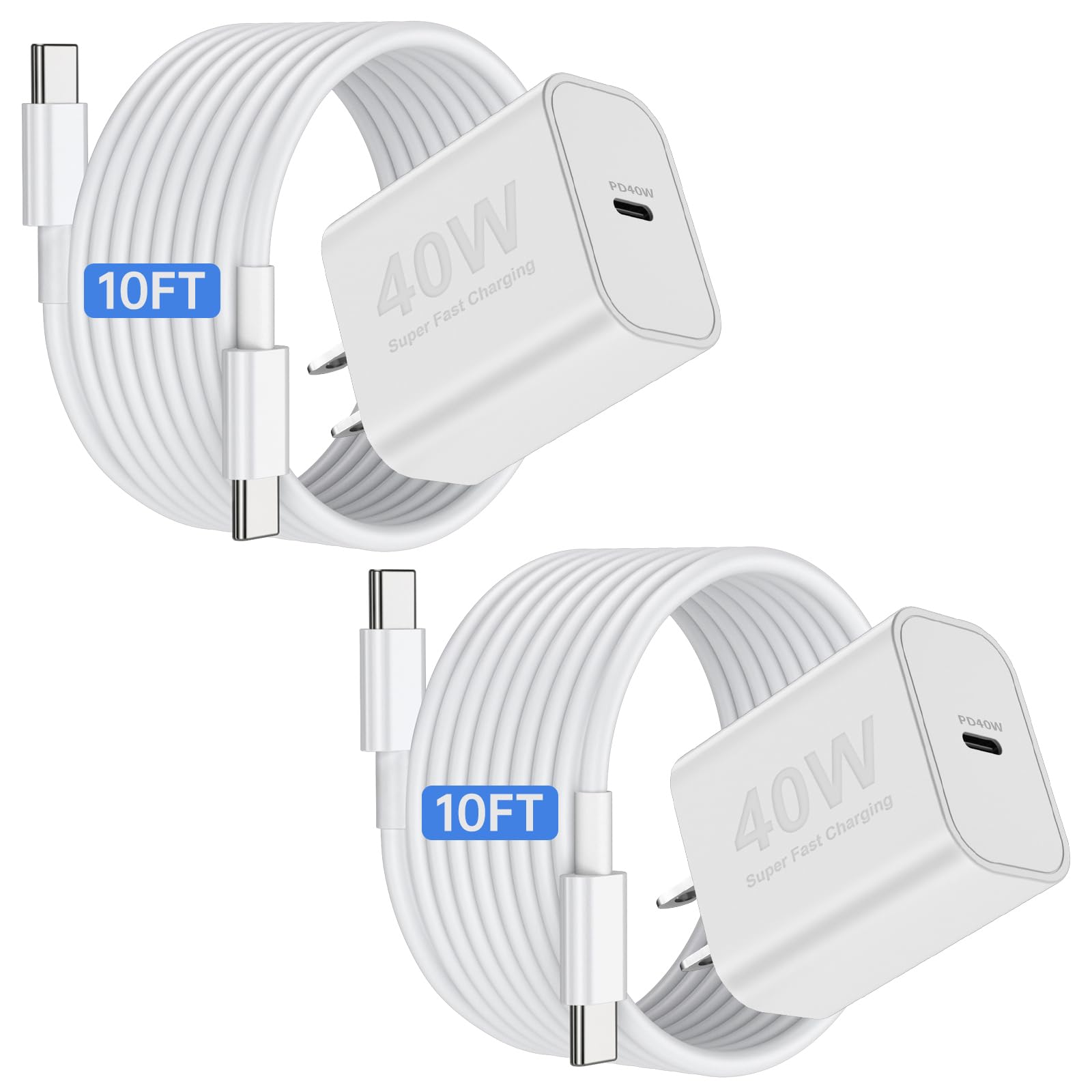 iPhone 17 16 Pro Max Charger Fast Charging, 2Pack 40W USB C Charging Block Plug and 10ft Type C to C Cable Cord for Apple iPhone 17 Pro Max/17 Air/16 Pro/16 Plus/15 Pro/15 Mini/iPad/AirPods