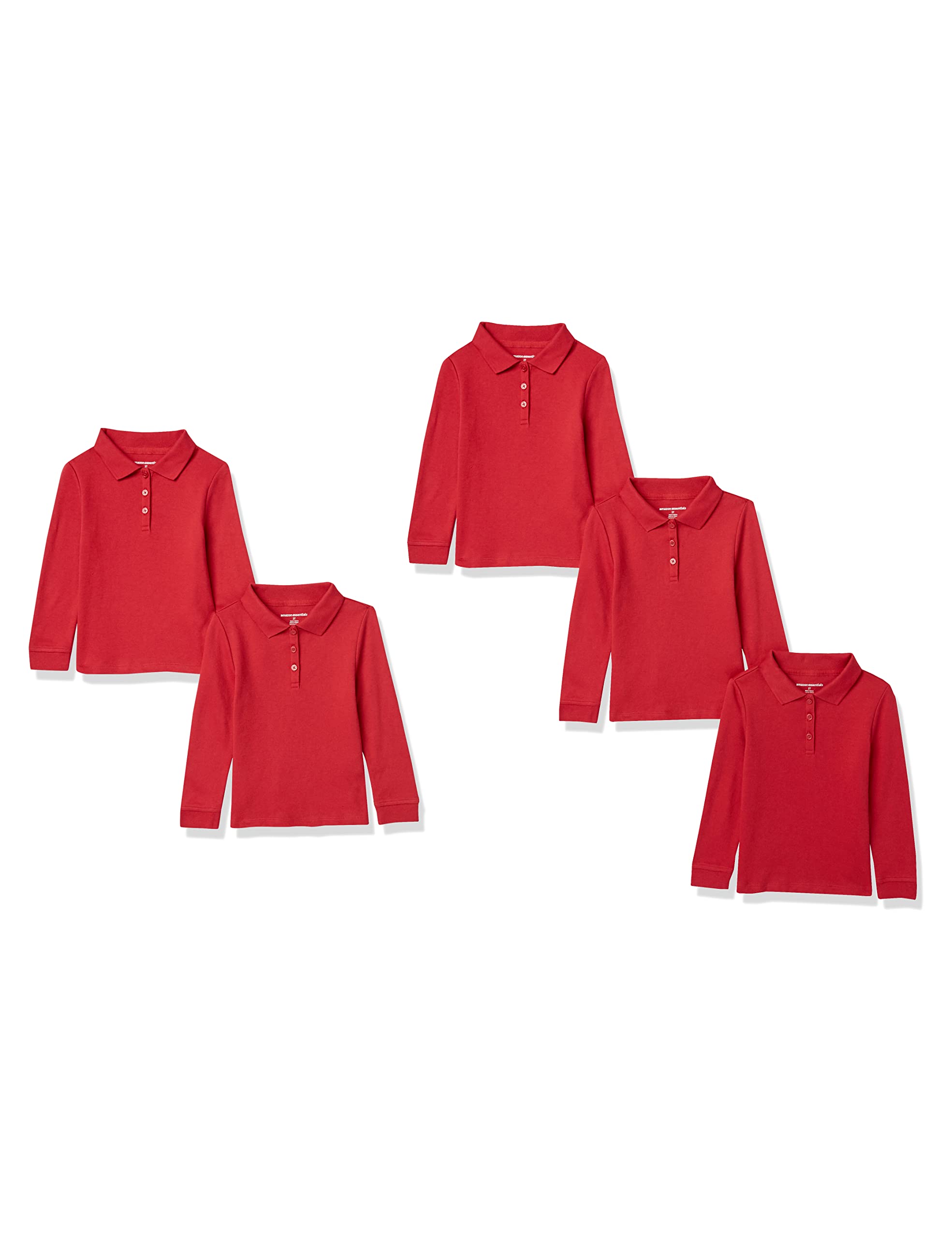 Amazon Essentials Polo en Interlock à Manches Longues Fille, Lot de 5, Rouge, 10 Ans