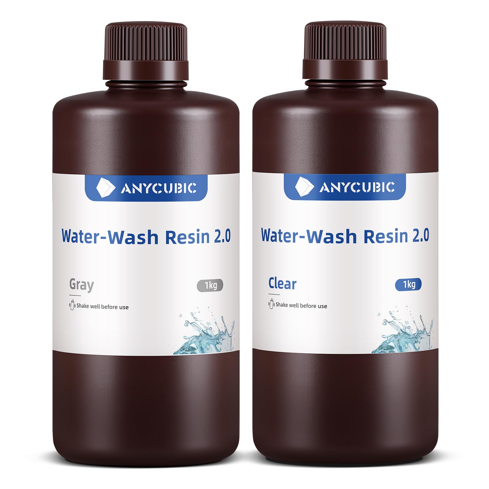 ANYCUBIC Water Washable 3D Printer Resin 2.0 with Easy Post-Processing, High Precision and High Resilience, Low Odor and Anti-Yellowing 3D Resin for LCD/DLP Printers(Grey+Clear, 2kg)
