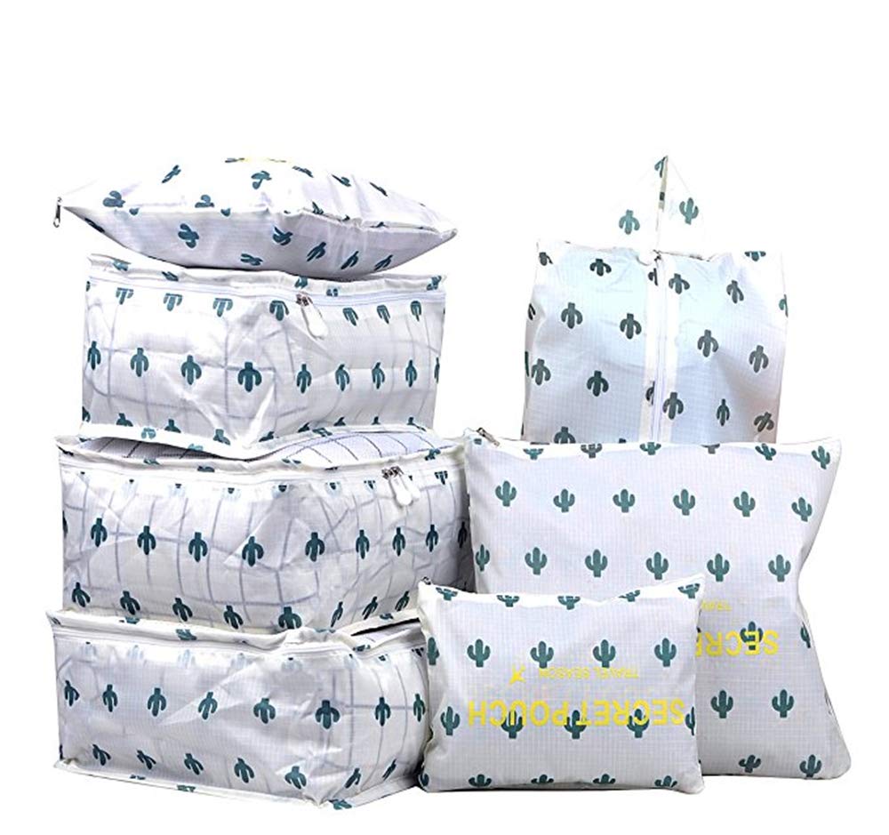 Mulup_uk B-Cactus 7Pcs Luggage Organiser Set Compression Pouch Packing Cubes Travel Storage Bags Clothes Suitcase,Cactus