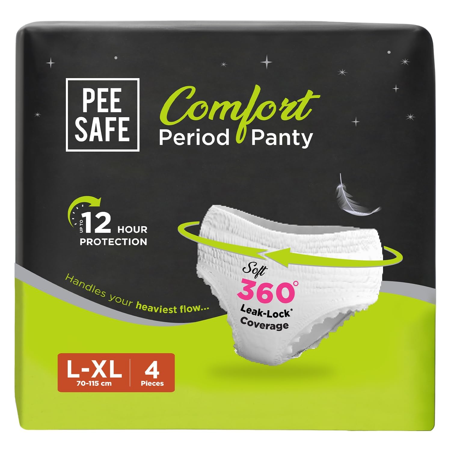 Pee Safe Comfort Period Panties | L-XL | 4 Panties | 360° Protection | 12 Hr Protection | Leak Proof | Overnight Comfort | Rash & Toxin Free | Seamless Fit
