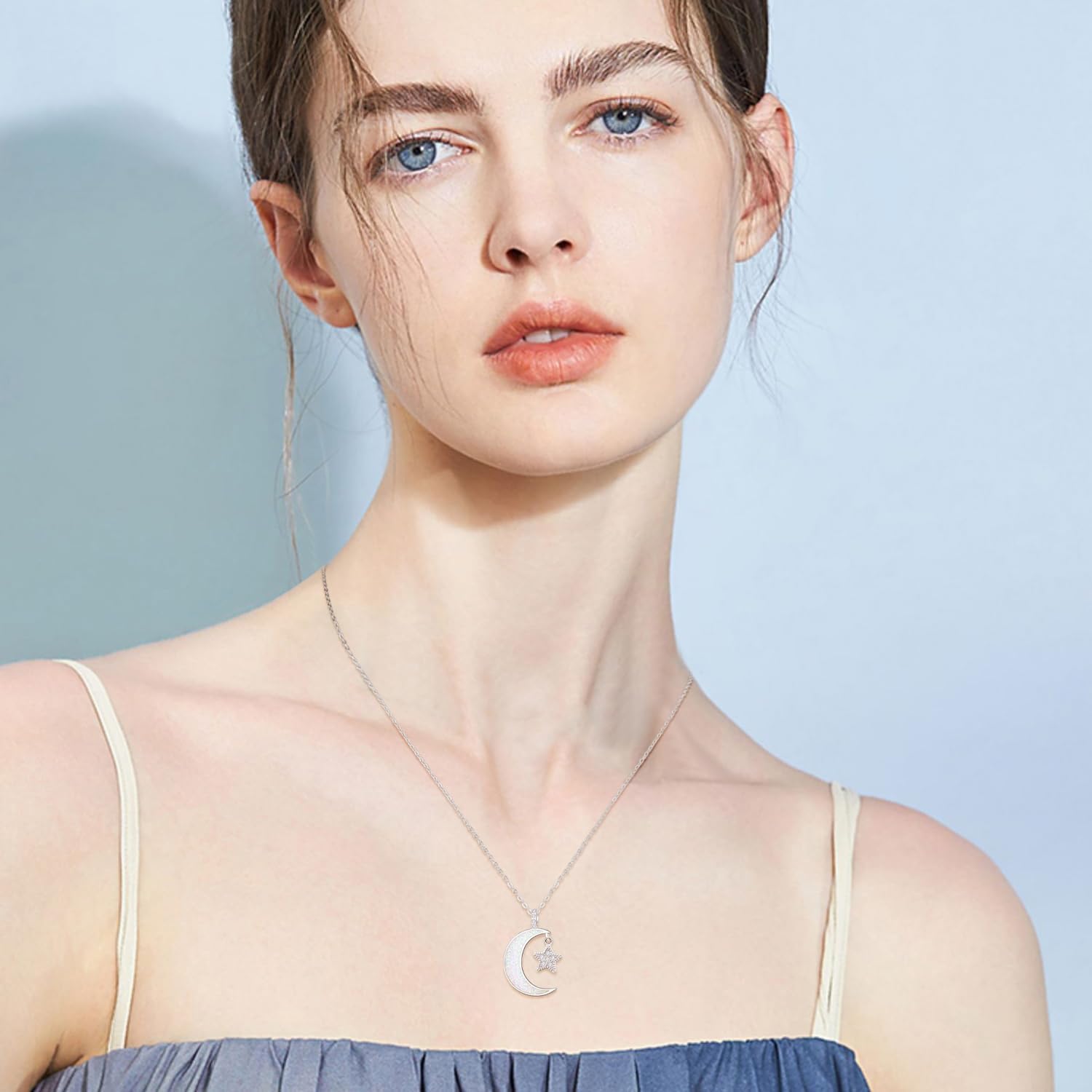 Palpitate Moon Star Necklace Moon Phase Necklace Pendant 925 Sterling Silver Jewelry Christmas Gifts for Women Wife Her Adjustable Chain - Image 2