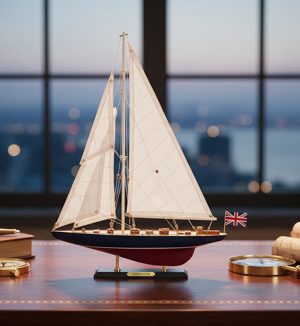SAILINGSTORY Wooden Sailboat Model Ship Sailing Boat Yacht Decor Endeavour 1/100 Scale 1934 America's Cup Replica
