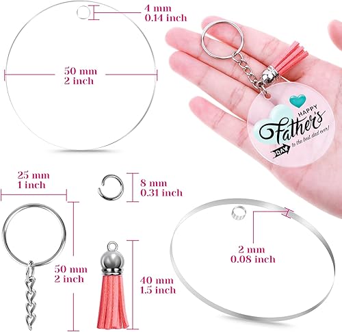 Vista 11 de Audab Juego de llaveros en blanco, 120 piezas, incluye discos acrílicos, borlas, llaveros dorados y anillos de salto para kit de manualidades